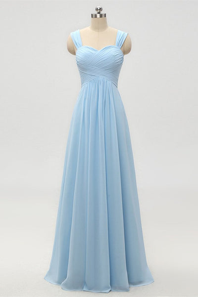 A-Line Empire Waist Light Blue Long Bridesmaid Dress