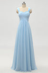 A-Line Empire Waist Light Blue Long Bridesmaid Dress