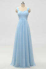A-Line Empire Waist Light Blue Long Bridesmaid Dress