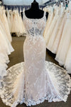 Sheer Lace Bodice Ivory Square Neck Wedding Dress