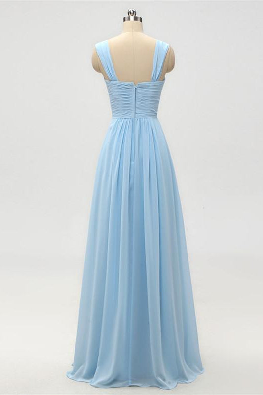A-Line Empire Waist Light Blue Long Bridesmaid Dress FancyVestido A-Line Empire Waist Light Blue Long Bridesmaid Dress FancyVestido