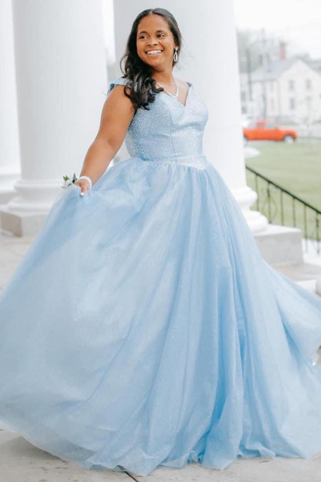 Glitter Off the Shoulder Light Blue Long Prom Dress FancyVestido Glitter Off the Shoulder Light Blue Long Prom Dress FancyVestido