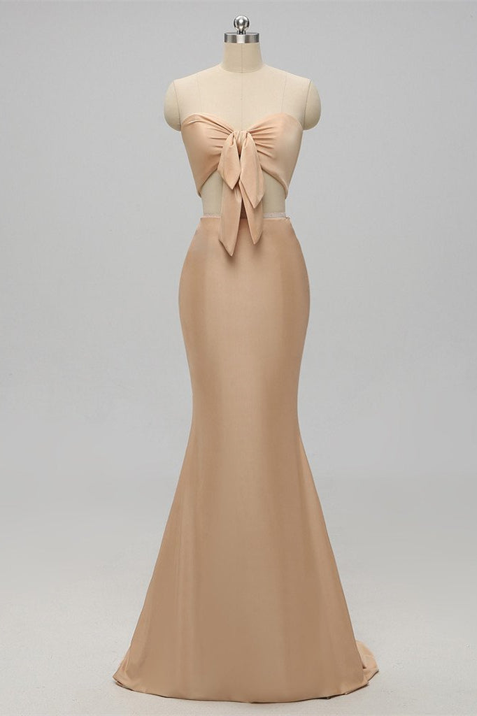 Elegant Two Piece Strapless Champagne Bridesmaid Dress FancyVestido Elegant Two Piece Strapless Champagne Bridesmaid Dress FancyVestido