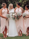 Halter Pink Wrap Bridesmaid Dress with Keyhole