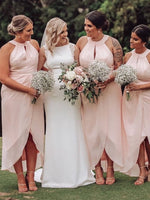 Halter Pink Wrap Bridesmaid Dress with Keyhole