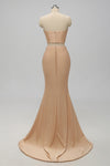 Elegant Two Piece Strapless Champagne Bridesmaid Dress