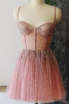 A-Line Spagehtti Straps Pink Short Homecoming Dress