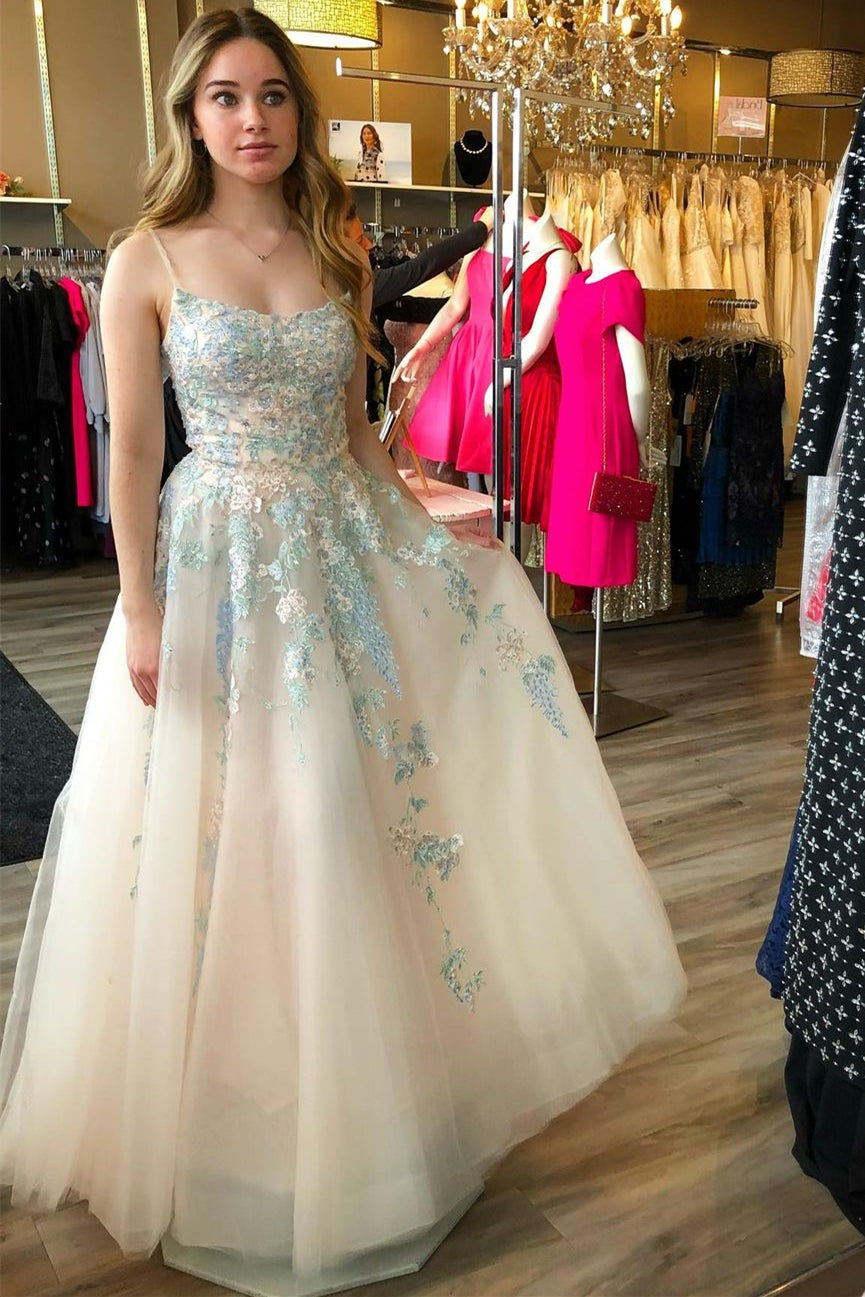 Gorgoues A-line Ivory and Lace Embroidered Long Prom Dress – FancyVestido