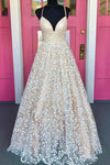 A-line Ivory Long Prom Dress with Lace Up Back