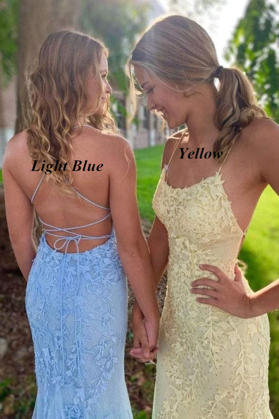 Mermaid Straps Long Lace Prom Dress with Lace-Up Back
