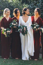 Elegant Long Half Sleeves A-line Burgundy Bridesmaid Dress with Slit