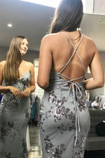 Mermaid Sequined Silver Prom Dress with Lace-Up Back