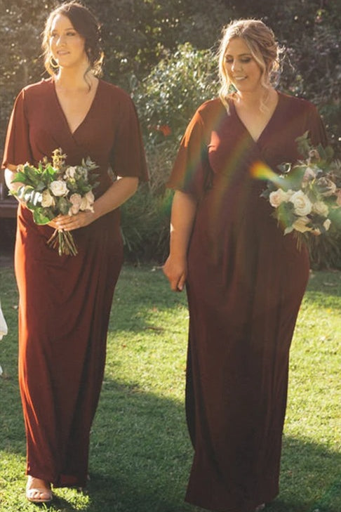 Elegant Long Half Sleeves A-line Burgundy Bridesmaid Dress with Slit