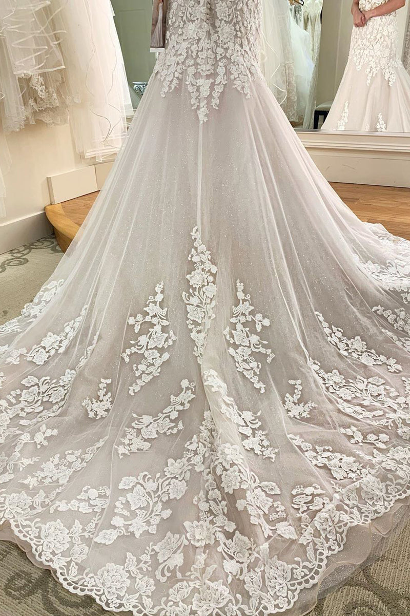 Princess Long Sweetheart Mermaid Ivory Wedding Dress with Lace