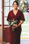 Elegant Long Half Sleeves A-line Burgundy Bridesmaid Dress with Slit