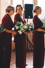 Elegant Long Half Sleeves A-line Burgundy Bridesmaid Dress with Slit