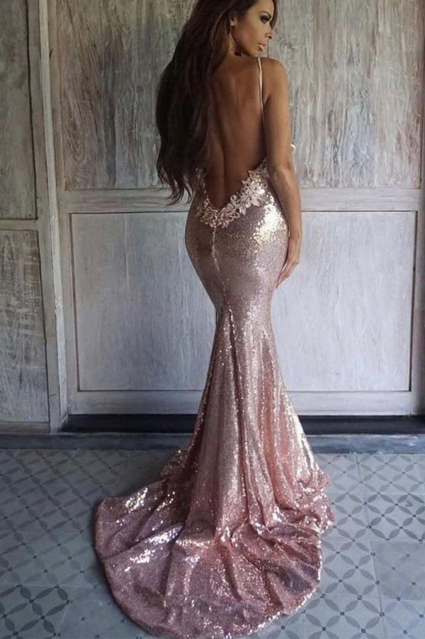Elegant Champagne Lace and Sequin Fitted Mermaid Evening Gown
