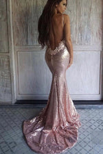 Rose Gold Sequins Mermaid Evening Dress