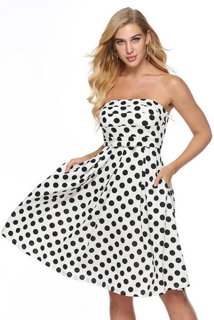 Strapless Dot Print Knee Length party Dress