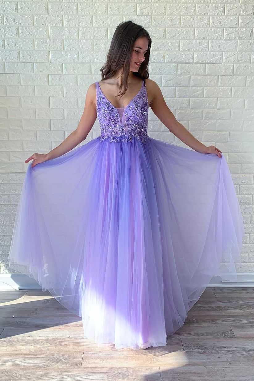 V-Neck Backless Tulle A-Line Lace Appliques Party Prom Dress FancyVestido V-Neck Backless Tulle A-Line Lace Appliques Party Prom Dress FancyVestido