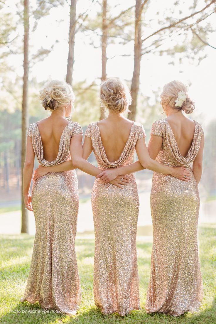 Rose Gold Sequins Long Bridesmaid Dress with Cowl Back FancyVestido Rose Gold Sequins Long Bridesmaid Dress with Cowl Back FancyVestido