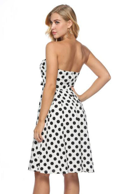 Strapless Dot Print Knee Length party Dress