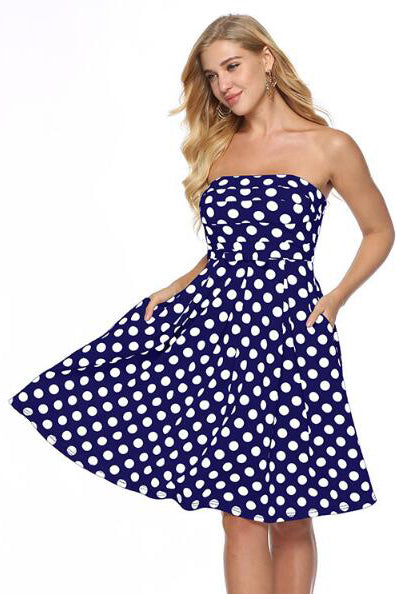 Strapless Dot Print Knee Length party Dress