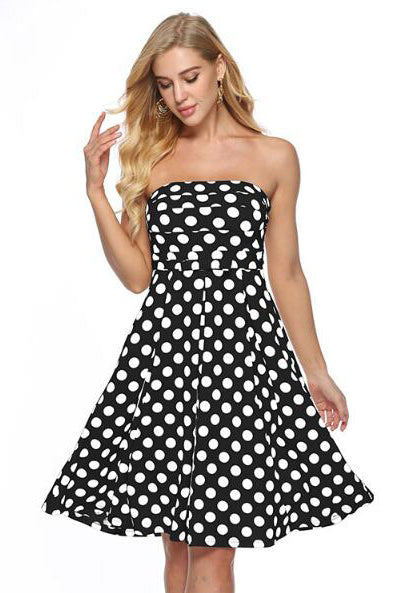 Strapless Dot Print Knee Length party Dress