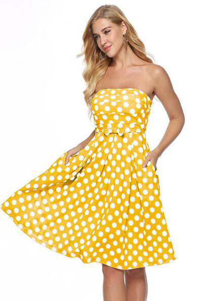 Strapless Dot Print Knee Length party Dress