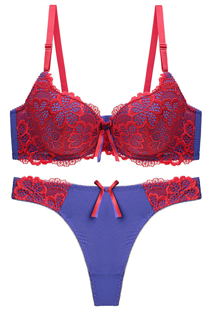 Red Lace and Blue Lingerie Set