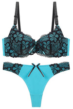 Red Lace and Blue Lingerie Set
