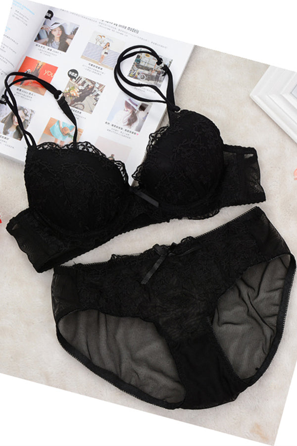 Free Shipping Double Straps White Lace Lingerie Set