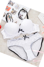 Free Shipping Double Straps White Lace Lingerie Set
