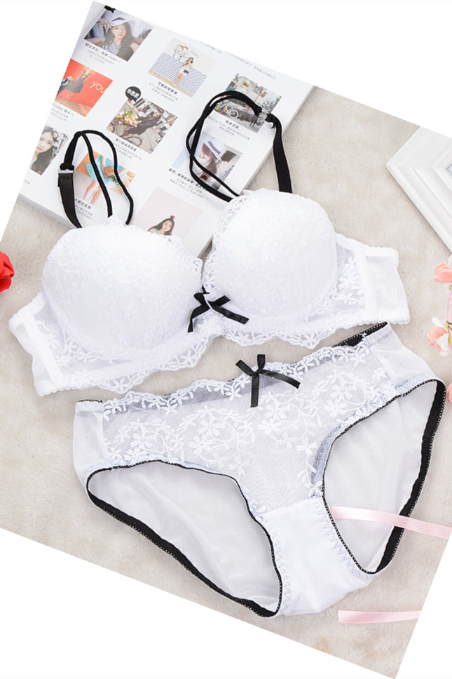 Free Shipping Double Straps White Lace Lingerie Set
