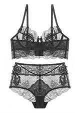 Free Shipping Illusion Grey Lace Lingerie Set