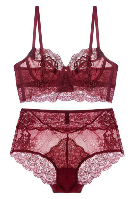 Free Shipping Illusion Grey Lace Lingerie Set