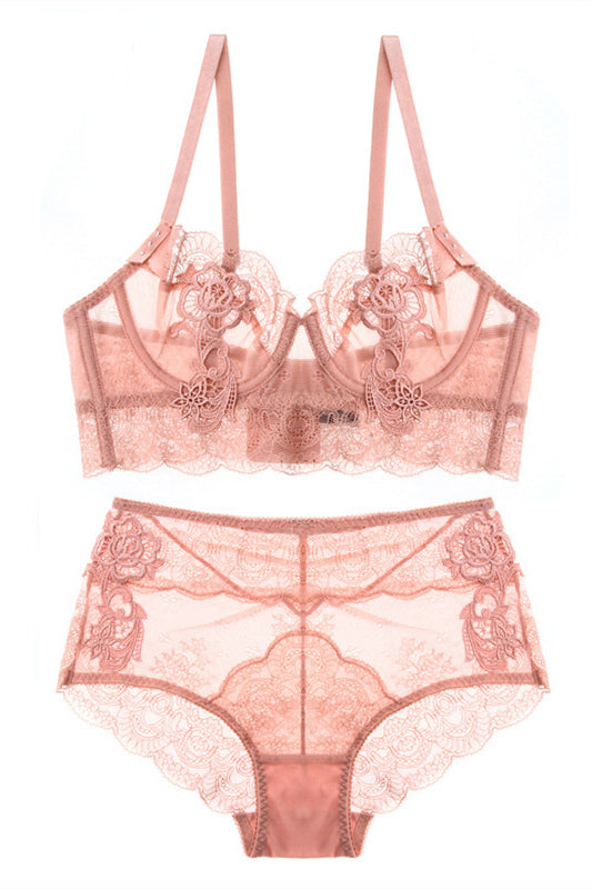 Free Shipping Illusion Grey Lace Lingerie Set