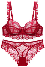 Free Shipping Illusion Red Lace Lingerie Set