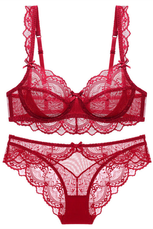 Free Shipping Illusion Red Lace Lingerie Set