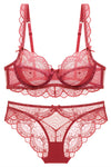 Free Shipping Illusion Red Lace Lingerie Set