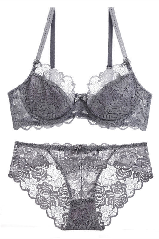 Free Shipping Grey Lace Lingerie Set