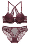 Free Shipping Burgundy Lace Lingerie Set