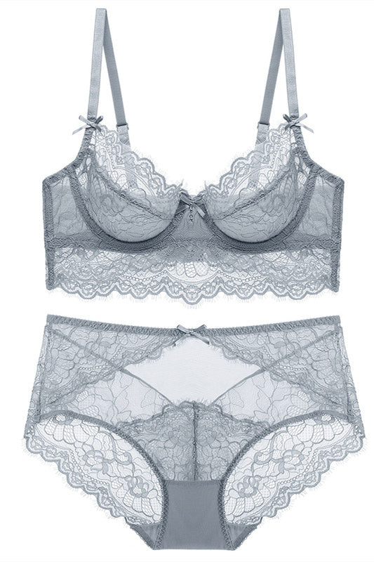 Illusion Light Grey Lace Lingerie Set  FancyVestido