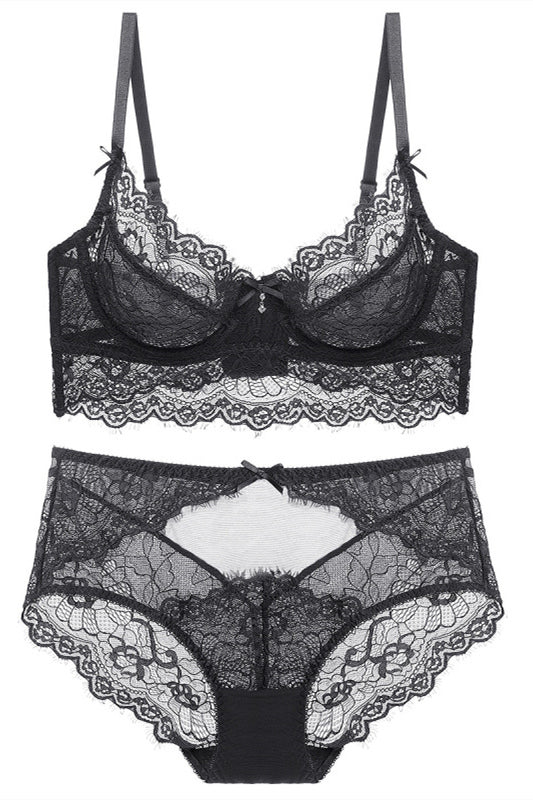 Illusion Light Grey Lace Lingerie Set