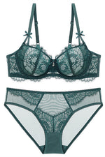 Free Shipping Elegant Dark Green Lace Lingerie Set