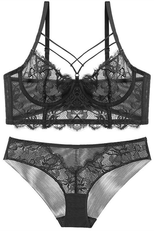 Illusion Smoke Blue Lace Lingerie Set