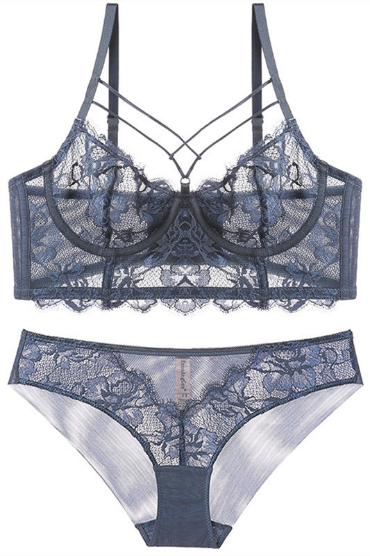 Illusion Smoke Blue Lace Lingerie Set