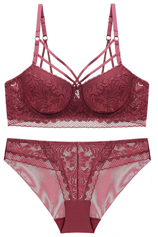 Elegant Straps Navy Blue Lace Lingerie Set