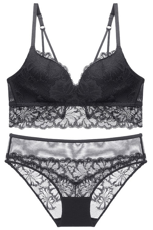 French Vintage Pearl Pink Lace Lingerie Set