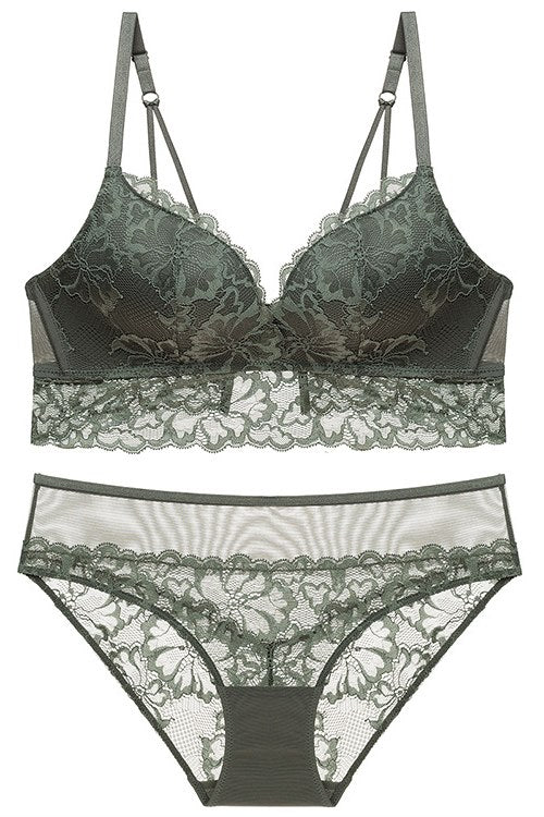 French Vintage Pearl Pink Lace Lingerie Set